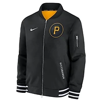 Veste aviateur entièrement zippée Nike City Connect pour homme, collection authentique des Pirates de Pittsburgh, noire
