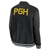 Veste aviateur entièrement zippée Nike City Connect pour homme, collection authentique des Pirates de Pittsburgh, noire