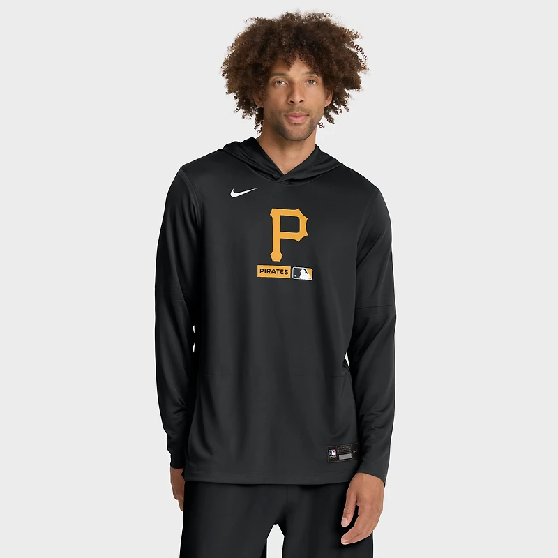 T-shirt à capuche manches longues Nike Pittsburgh Pirates Authentic Collection Dri-FIT noir pour homme