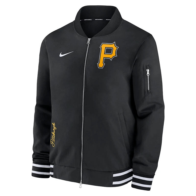 Blouson aviateur entièrement zippé Nike pour homme, noir, Pittsburgh Pirates Authentic Collection