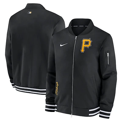 Blouson aviateur entièrement zippé Nike pour homme, noir, Pittsburgh Pirates Authentic Collection