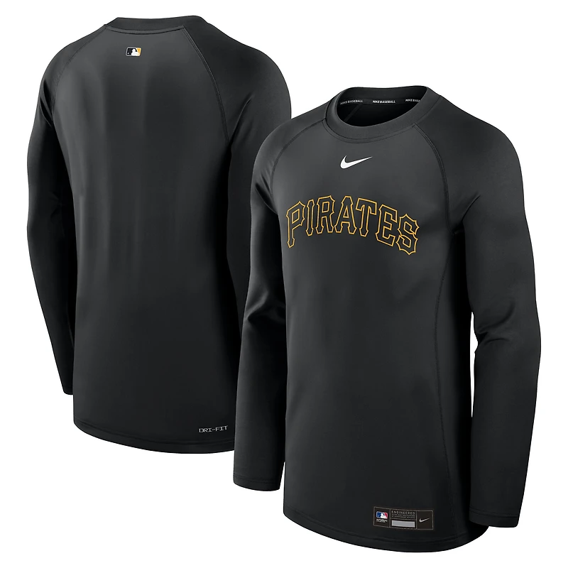 Men's Nike Black Pittsburgh Pirates Authentic Collection Game Time Raglan Dri-FIT Long Sleeve T-Shirt