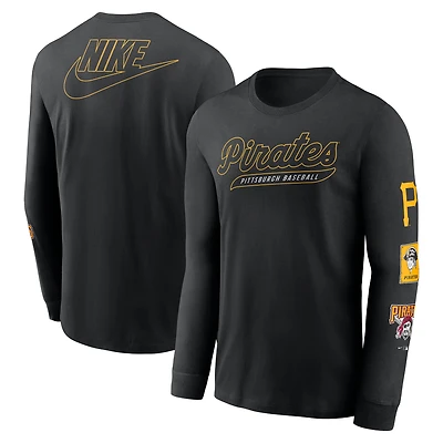 T-shirt à manches longues Nike noir pour homme, collection Cooperstown, Pirates de Pittsburgh, Knockout