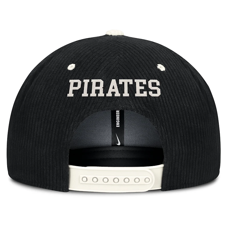 Casquette structurée à fermeture snapback Nike Pittsburgh Pirates Pro en velours côtelé noir pour homme