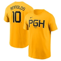 T-shirt Nike Bryan Reynolds doré pour homme, avec nom et numéro Fuse City Connect des Pirates de Pittsburgh