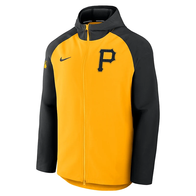 Veste Nike Performance entièrement zippée en or/noir Pittsburgh Pirates Authentic Collection Raglan pour homme