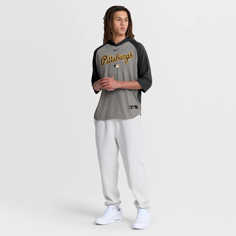Men's Nike Gray Pittsburgh Pirates Authentic Collection Flux Dri-FIT Raglan 3/4-Sleeve Hooded T-Shirt