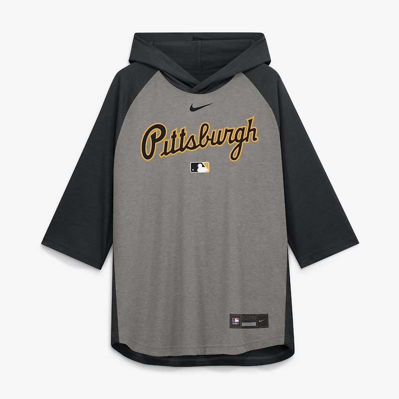 Men's Nike Gray Pittsburgh Pirates Authentic Collection Flux Dri-FIT Raglan 3/4-Sleeve Hooded T-Shirt