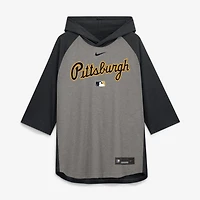Men's Nike Gray Pittsburgh Pirates Authentic Collection Flux Dri-FIT Raglan 3/4-Sleeve Hooded T-Shirt