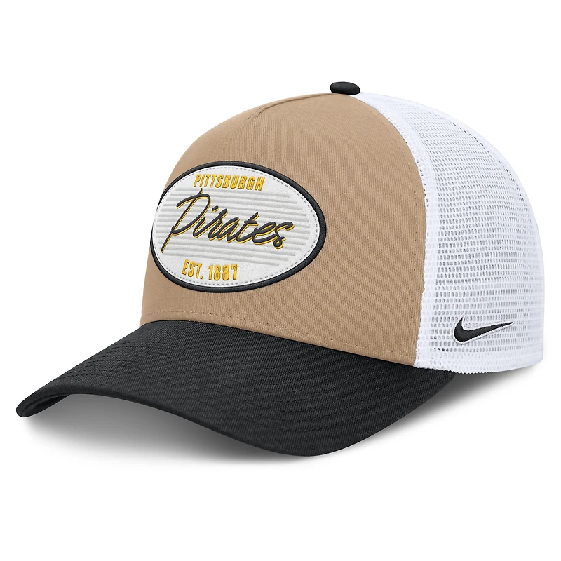Casquette trucker ajustable Nike Pittsburgh Pirates Rise A-Frame kaki/noir pour homme