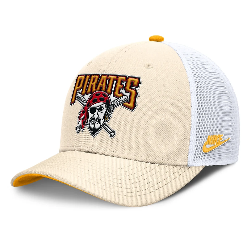 Men's Nike Natural Pittsburgh Pirates Cooperstown Collection Dri-FIT Rise Trucker Adjustable Hat