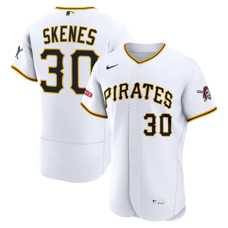Maillot authentique domicile Nike Paul Skenes blanc des Pirates de Pittsburgh avec patch sponsor pour homme