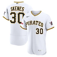 Maillot authentique domicile Nike Paul Skenes blanc des Pirates de Pittsburgh avec patch sponsor pour homme