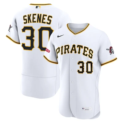 Maillot authentique domicile Nike Paul Skenes blanc des Pirates de Pittsburgh avec patch sponsor pour homme