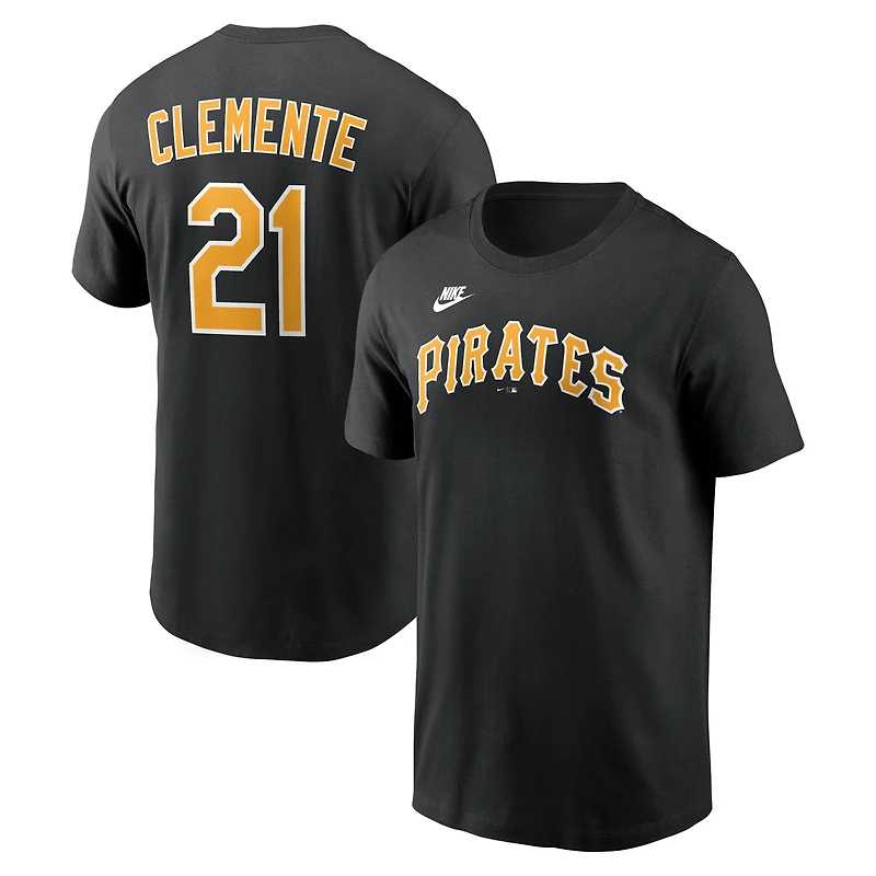 T-shirt Nike Roberto Clemente noir Pittsburgh Pirates Cooperstown Collection pour homme, nom et numéro