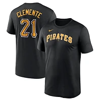 T-shirt Nike Roberto Clemente pour homme, noir, avec nom et numéro de légende des Pirates Pittsburgh