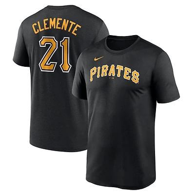 T-shirt Nike Roberto Clemente pour homme, noir, avec nom et numéro de légende des Pirates Pittsburgh