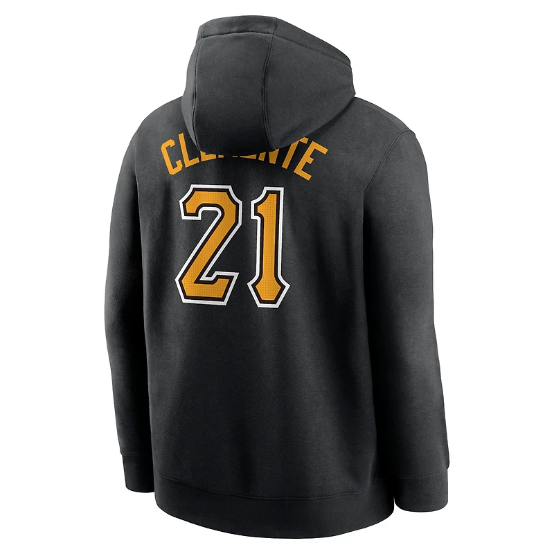 Sweat à capuche Nike Roberto Clemente pour hommes, noir, Pittsburgh Pirates, nom et numéro du club