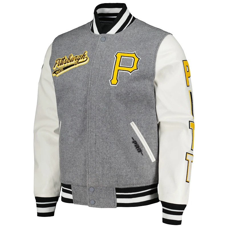 Veste Varity à fermeture éclair complète en laine pour hommes Pro Standard Heather Grey Pittsburgh Pirates Script Tail