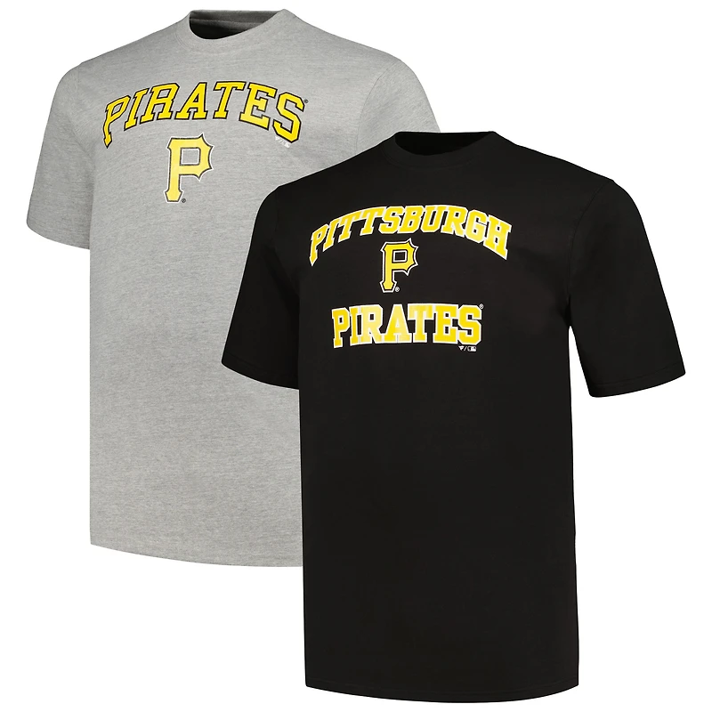T-shirt pour homme Profile noir/gris chiné Pittsburgh Pirates Big & Tall Combo Pack