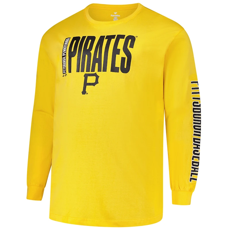 T-shirt à manches longues Big & Tall deux coups pour hommes Profile Gold Pittsburgh Pirates