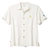 Men's Tommy Bahama White Pittsburgh Pirates Island Fly Ball Camp COOLMAX Tri-Blend Button-Up Shirt