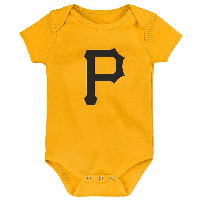 Newborn & Infant Gold/White/Heather Gray Pittsburgh Pirates Biggest Little Fan 3-Pack Bodysuit Set