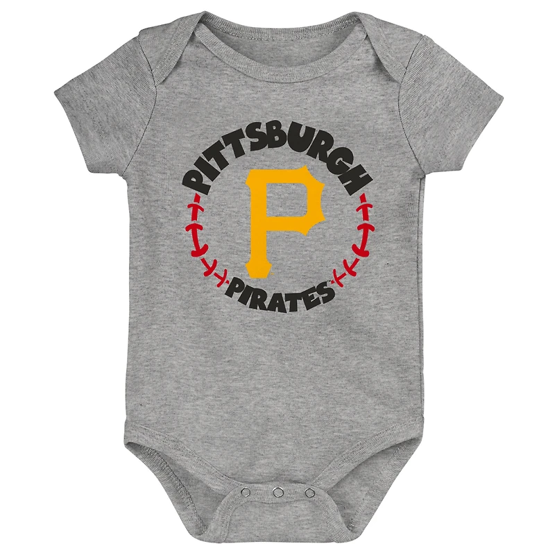 Newborn & Infant Gold/White/Heather Gray Pittsburgh Pirates Biggest Little Fan 3-Pack Bodysuit Set