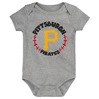 Newborn & Infant Gold/White/Heather Gray Pittsburgh Pirates Biggest Little Fan 3-Pack Bodysuit Set