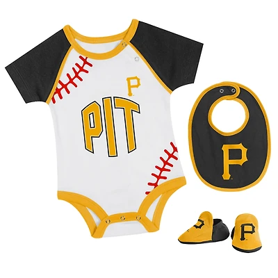 Ensemble body, bob et chaussons pour nouveau-né des Pirates de Pittsburgh blancs