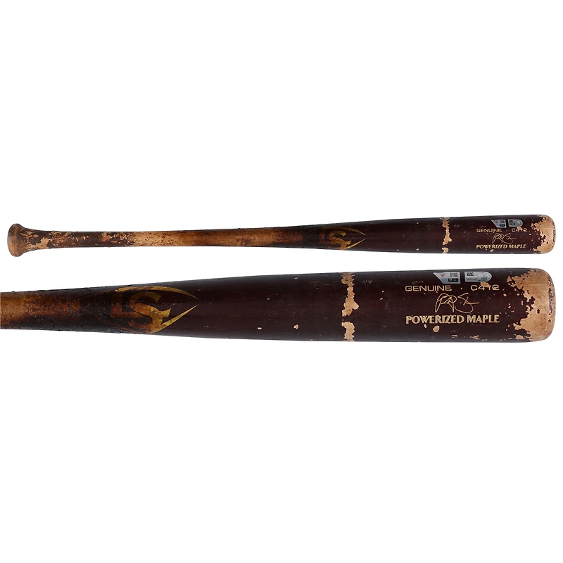 Batte de baseball Louisville Slugger rouge/beige cassée de Nick Solak, Pirates de Pittsburgh, utilisée lors du match contre les Reds de Cincinnati le 19 mai 2025