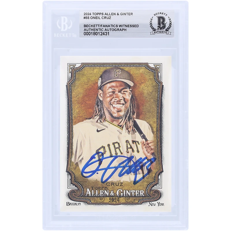 Oneil Cruz Pittsburgh Pirates Autographié 2024 Topps Allen & Ginter #55 Beckett Fanatics Witnessed Authenticated Card