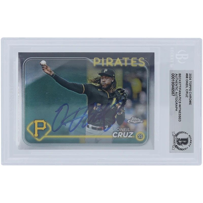 Carte autographiée 2024 Topps Chrome #98 Beckett des Pirates de Pittsburgh par Oneil Cruz, authentifiée et témoin des fanatiques