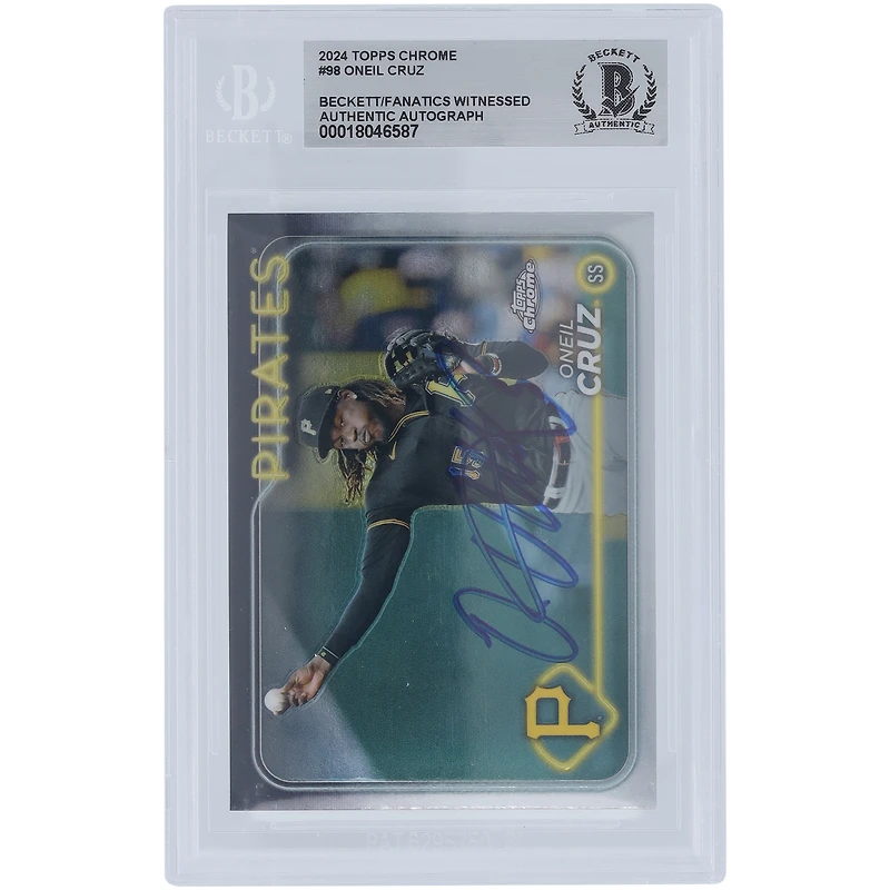 Carte autographiée 2024 Topps Chrome #98 Beckett des Pirates de Pittsburgh par Oneil Cruz, authentifiée et témoin des fanatiques