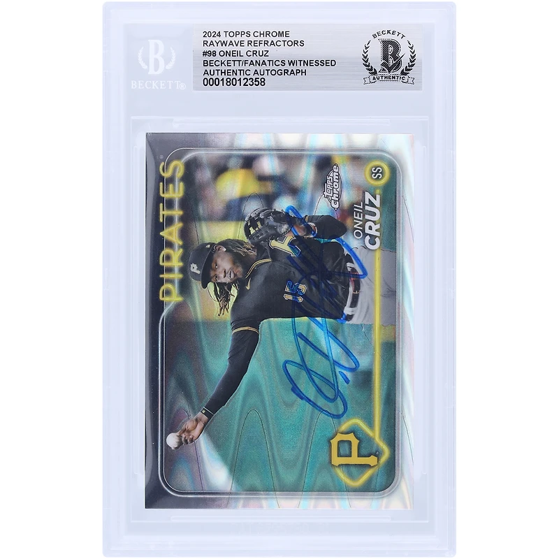 Oneil Cruz Pittsburgh Pirates Autographié 2024 Topps Chrome Raywave Refractor #98 Beckett Fanatics Witnessed Authenticated Card