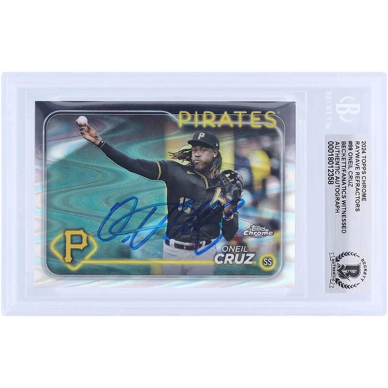 Oneil Cruz Pittsburgh Pirates Autographié 2024 Topps Chrome Raywave Refractor #98 Beckett Fanatics Witnessed Authenticated Card