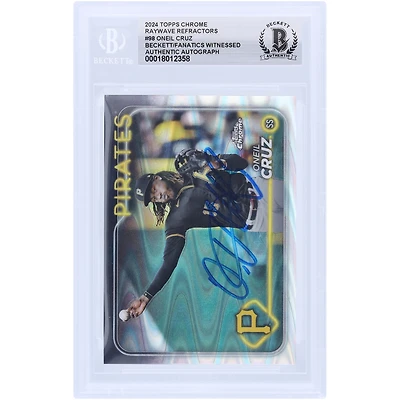 Oneil Cruz Pittsburgh Pirates Autographié 2024 Topps Chrome Raywave Refractor #98 Beckett Fanatics Witnessed Authenticated Card