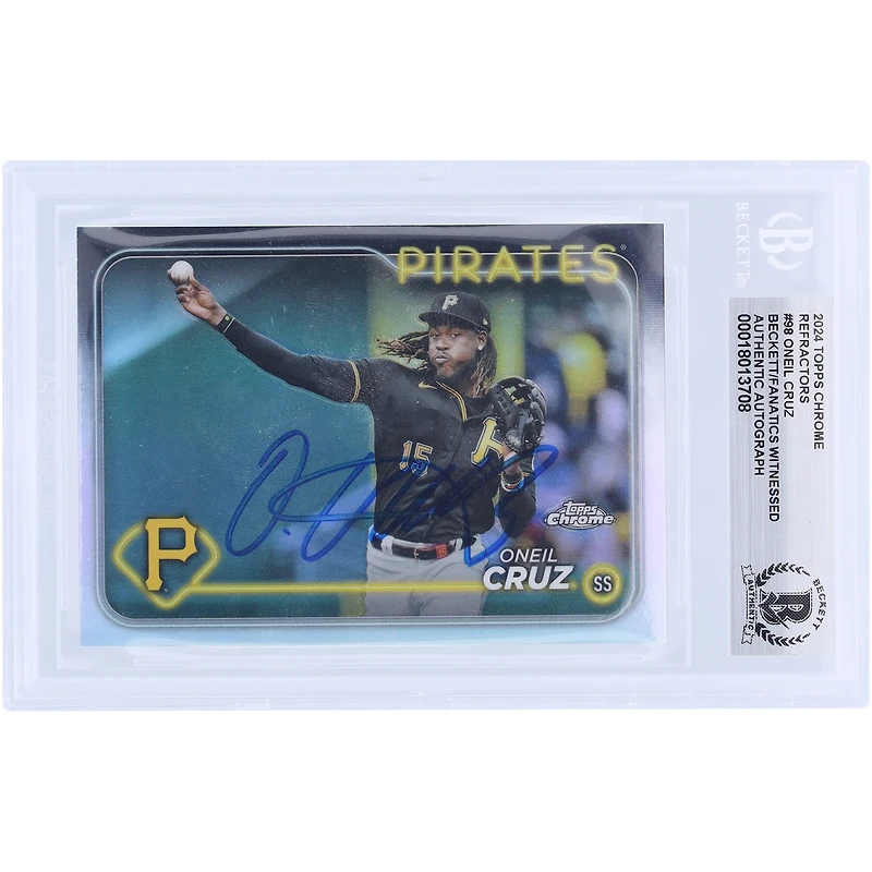 Carte authentifiée Topps Chrome Refractor n° 98 Beckett autographiée par Oneil Cruz des Pirates de Pittsburgh 2024