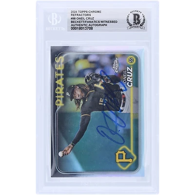 Carte authentifiée Topps Chrome Refractor n° 98 Beckett autographiée par Oneil Cruz des Pirates de Pittsburgh 2024
