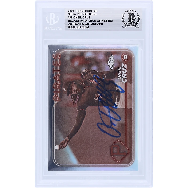 Oneil Cruz Pittsburgh Pirates Autographié 2024 Topps Chrome Sepia Refractor #98 Beckett Fanatics Witnessed Authenticated Card