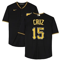 Maillot réplique noir Nike autographié par Oneil Cruz des Pirates de Pittsburgh avec inscription « Let's Go Bucs ! »