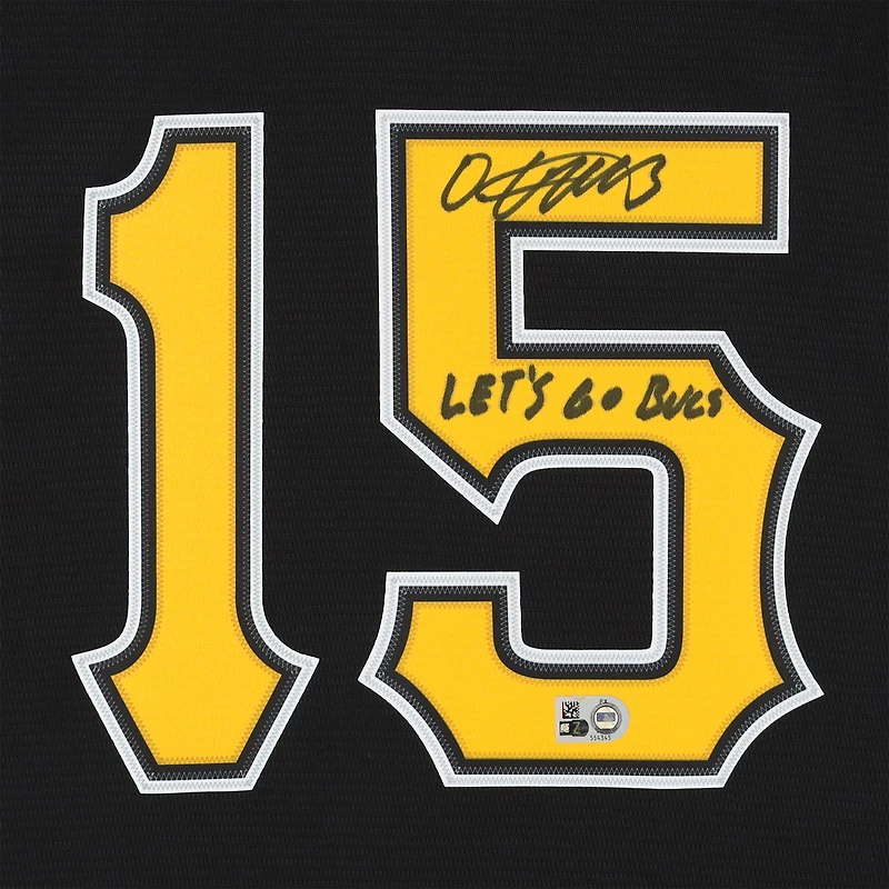 Maillot réplique noir Nike autographié par Oneil Cruz des Pirates de Pittsburgh avec inscription « Let's Go Bucs ! »