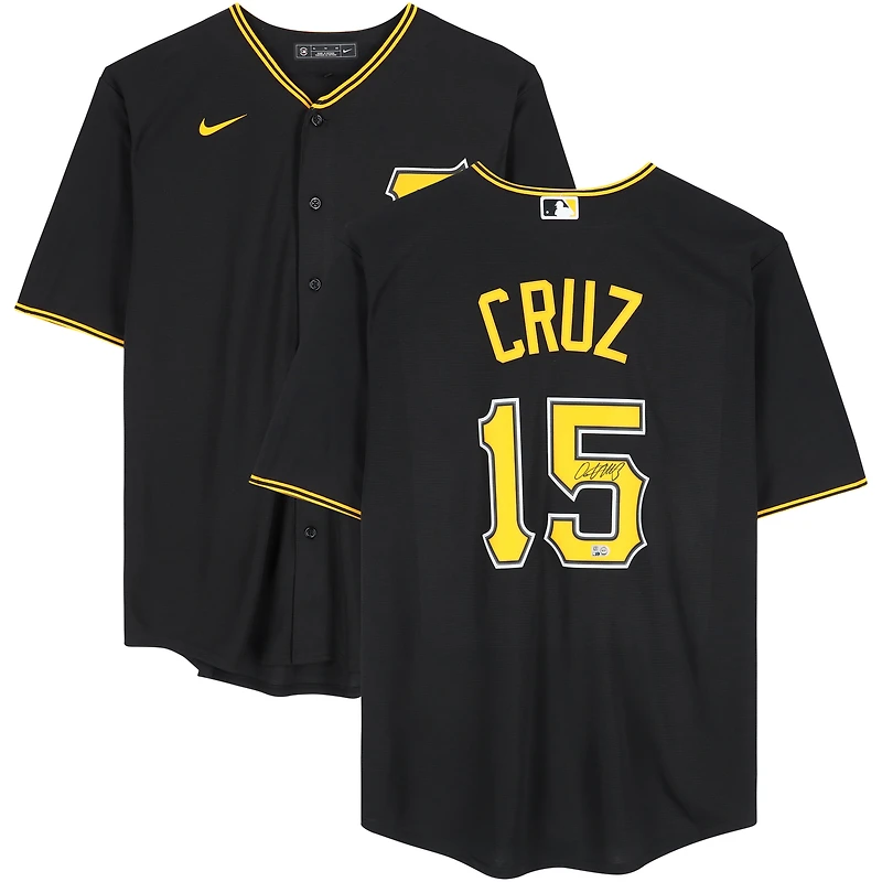 Maillot réplique noir Nike autographié par Oneil Cruz des Pirates de Pittsburgh