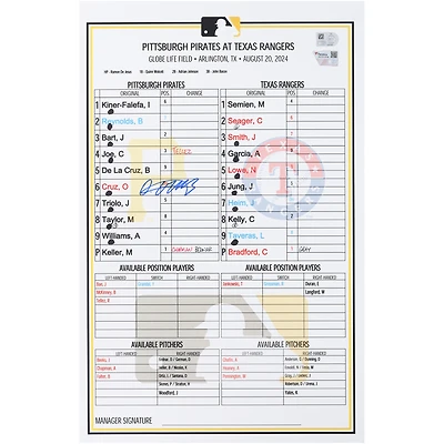 Carte dédicacée Oneil Cruz des Pirates de Pittsburgh lors du match contre les Rangers du Texas le 20 août 2024