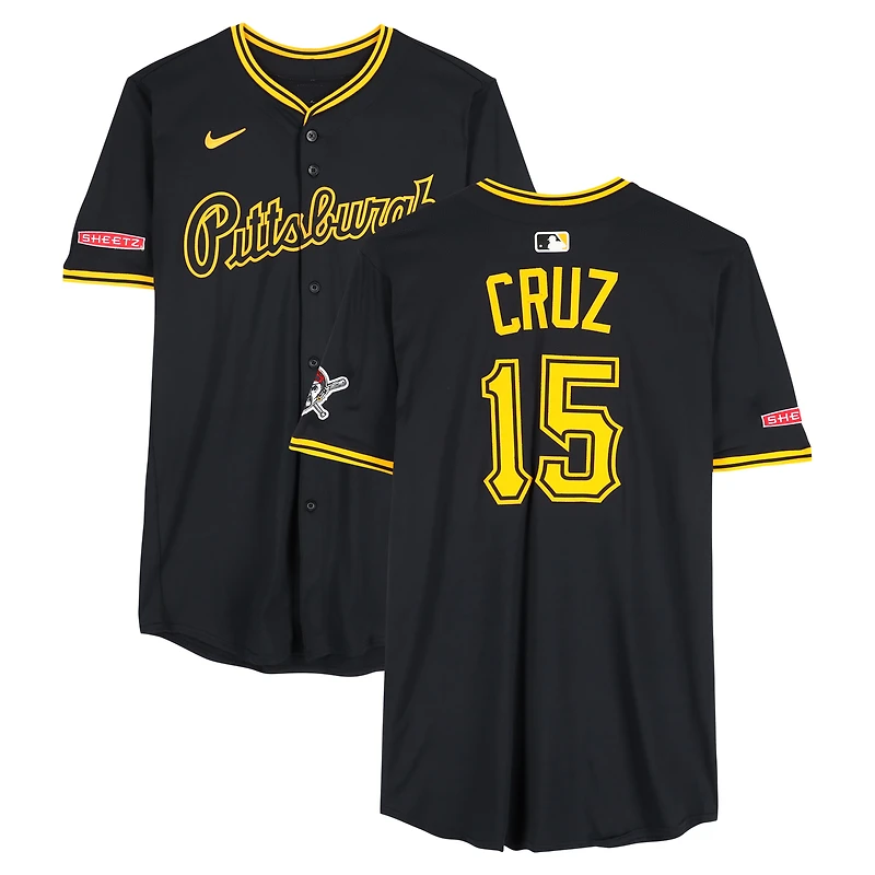 Maillot Nike noir Oneil Cruz des Pirates de Pittsburgh, numéro 15, utilisé lors de plusieurs matchs de la saison 2025 de la MLB