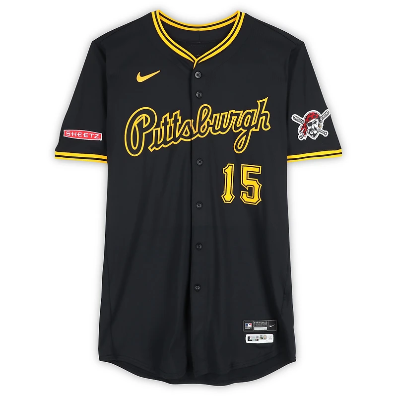Maillot Nike noir Oneil Cruz des Pirates de Pittsburgh, numéro 15, utilisé lors de plusieurs matchs de la saison 2025 de la MLB