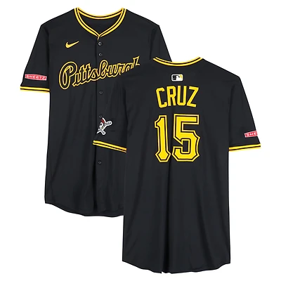 Maillot Nike noir Oneil Cruz des Pirates de Pittsburgh, numéro 15, utilisé lors de plusieurs matchs de la saison 2025 de la MLB