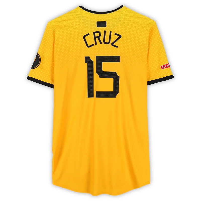 Maillot Nike City Connect doré Oneil Cruz n° 15 des Pirates de Pittsburgh, utilisé lors du match contre les Padres de San Diego le 2 mai et les Braves d'Atlanta le 9 mai 2025