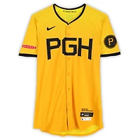 Maillot Nike City Connect doré Oneil Cruz n° 15 des Pirates de Pittsburgh, utilisé lors du match contre les Padres de San Diego le 2 mai et les Braves d'Atlanta le 9 mai 2025