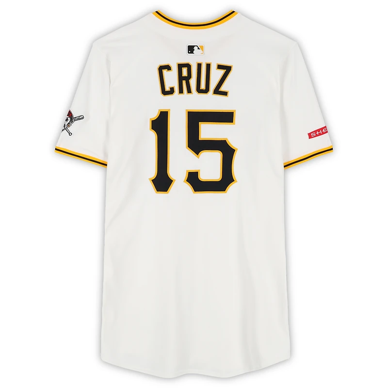Maillot Nike blanc n° 15 des Pirates de Pittsburgh Oneil Cruz, utilisé lors de plusieurs matchs de la saison 2025 de la MLB